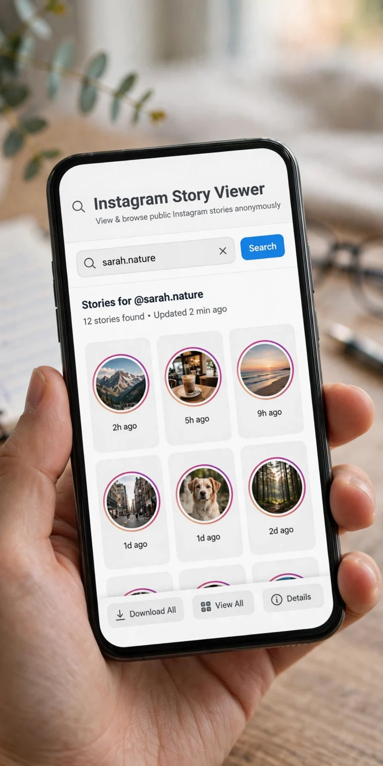 Anonymous Instagram story viewer web tool on a phone screen