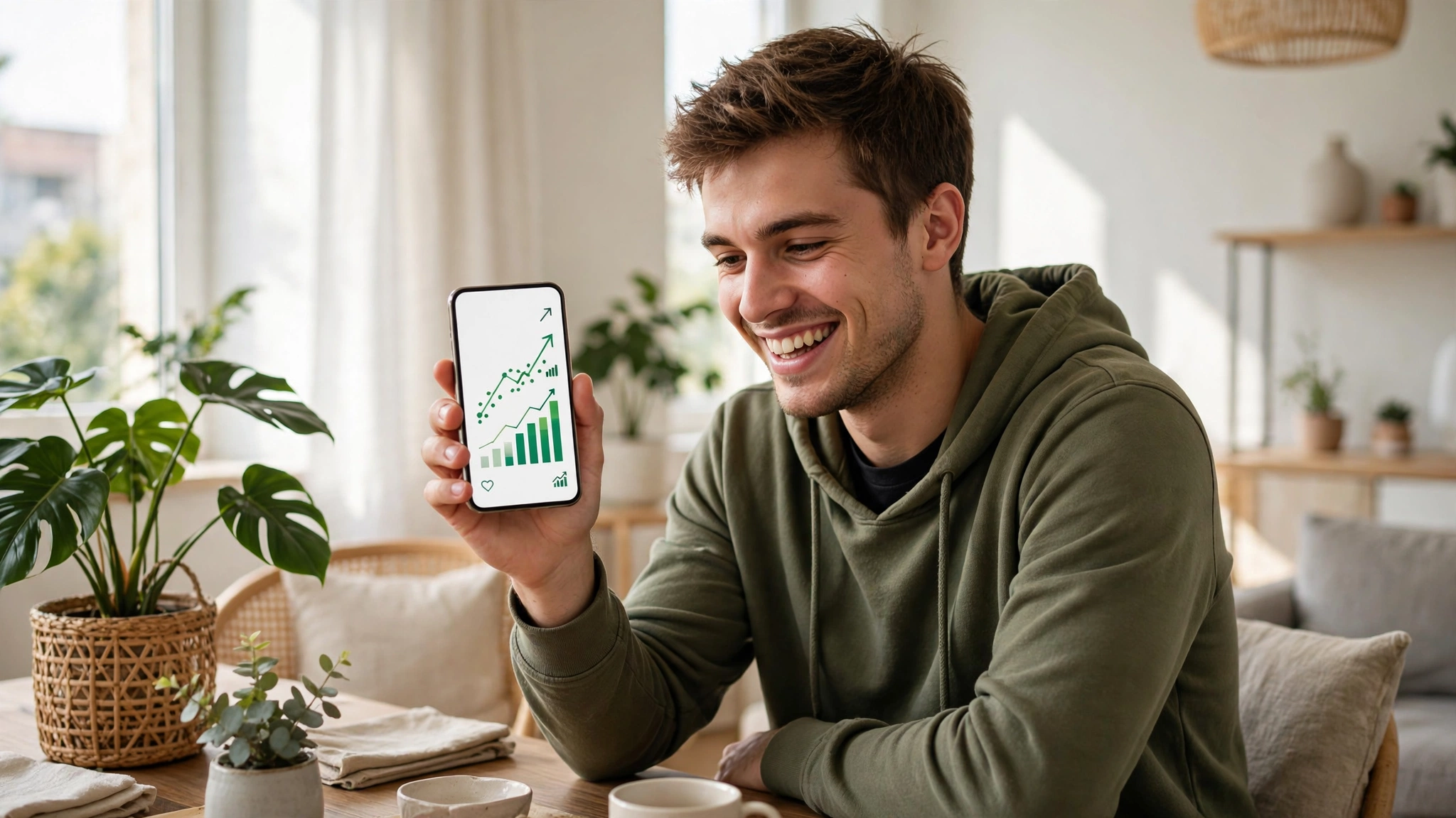 instagram followers kaise badhaye: young man checking Instagram follower growth on smartphone