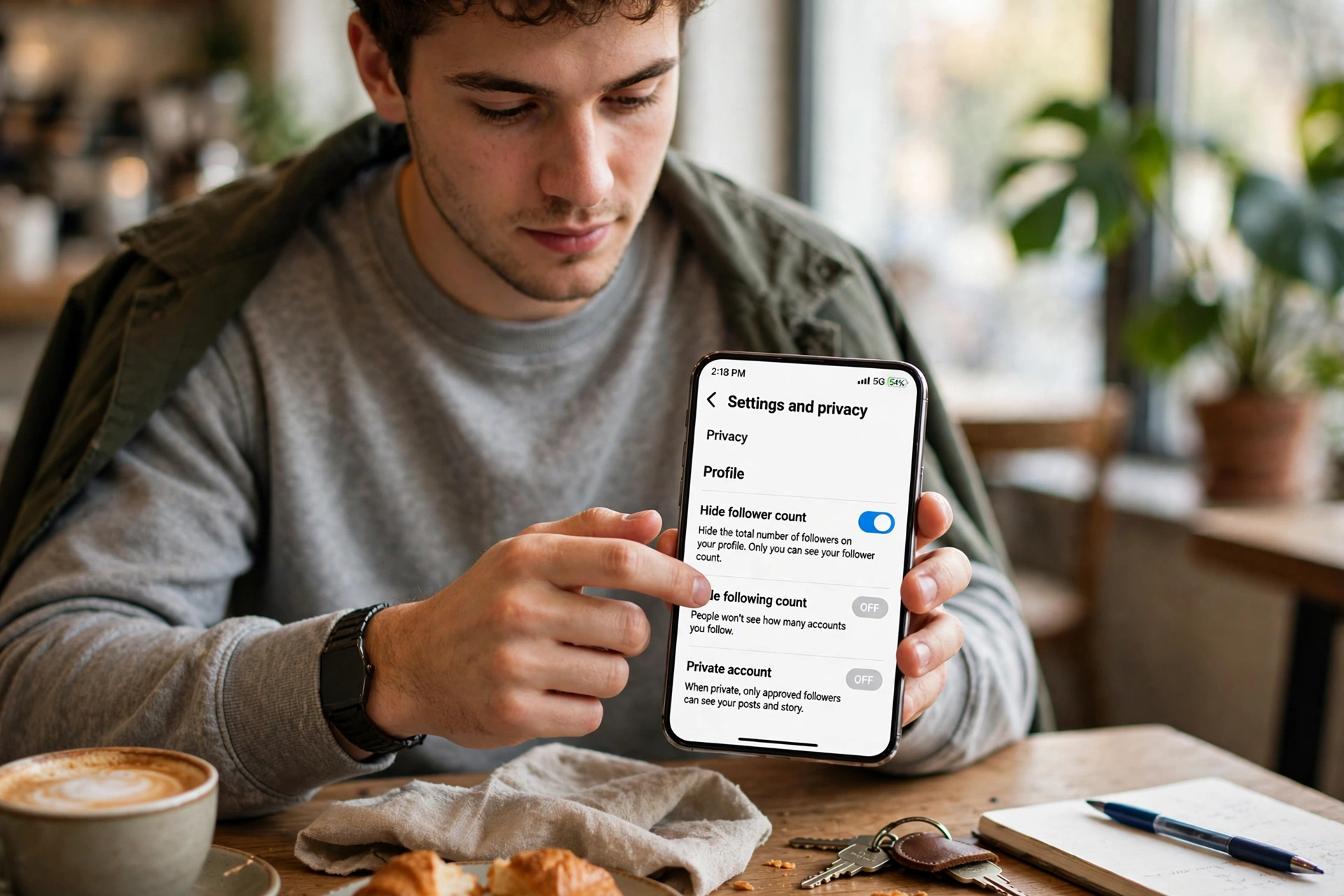Creator checking Instagram follower count growth on a phone analytics screen