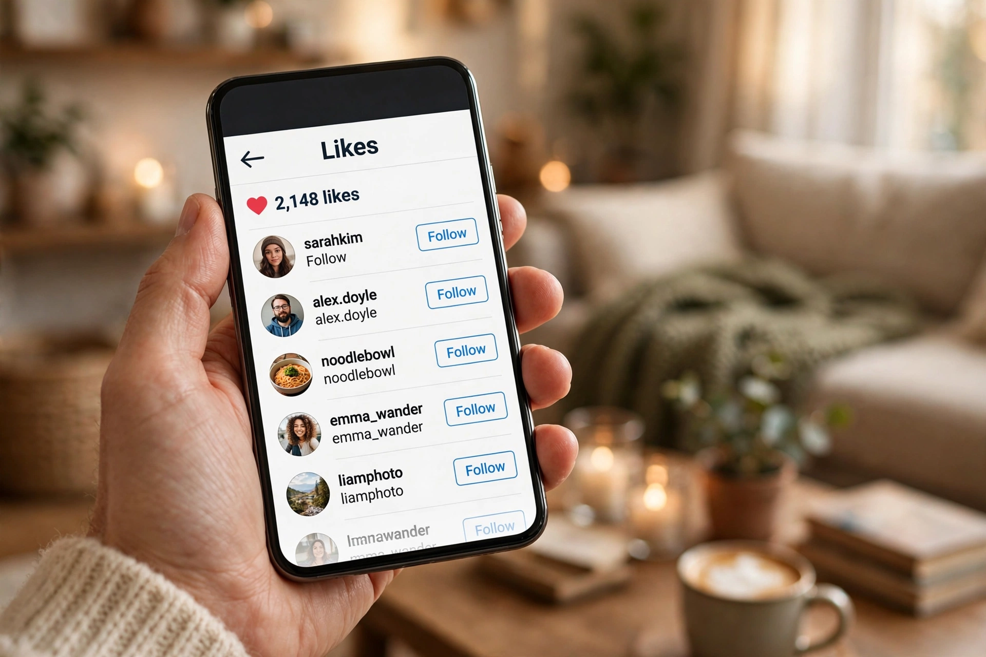 Instagram Likes Viewer: See Who Liked Your Posts, Photos & Reels (2026 Guide) 2 Instagram likes viewer: phone showing the list of people who liked an Instagram post