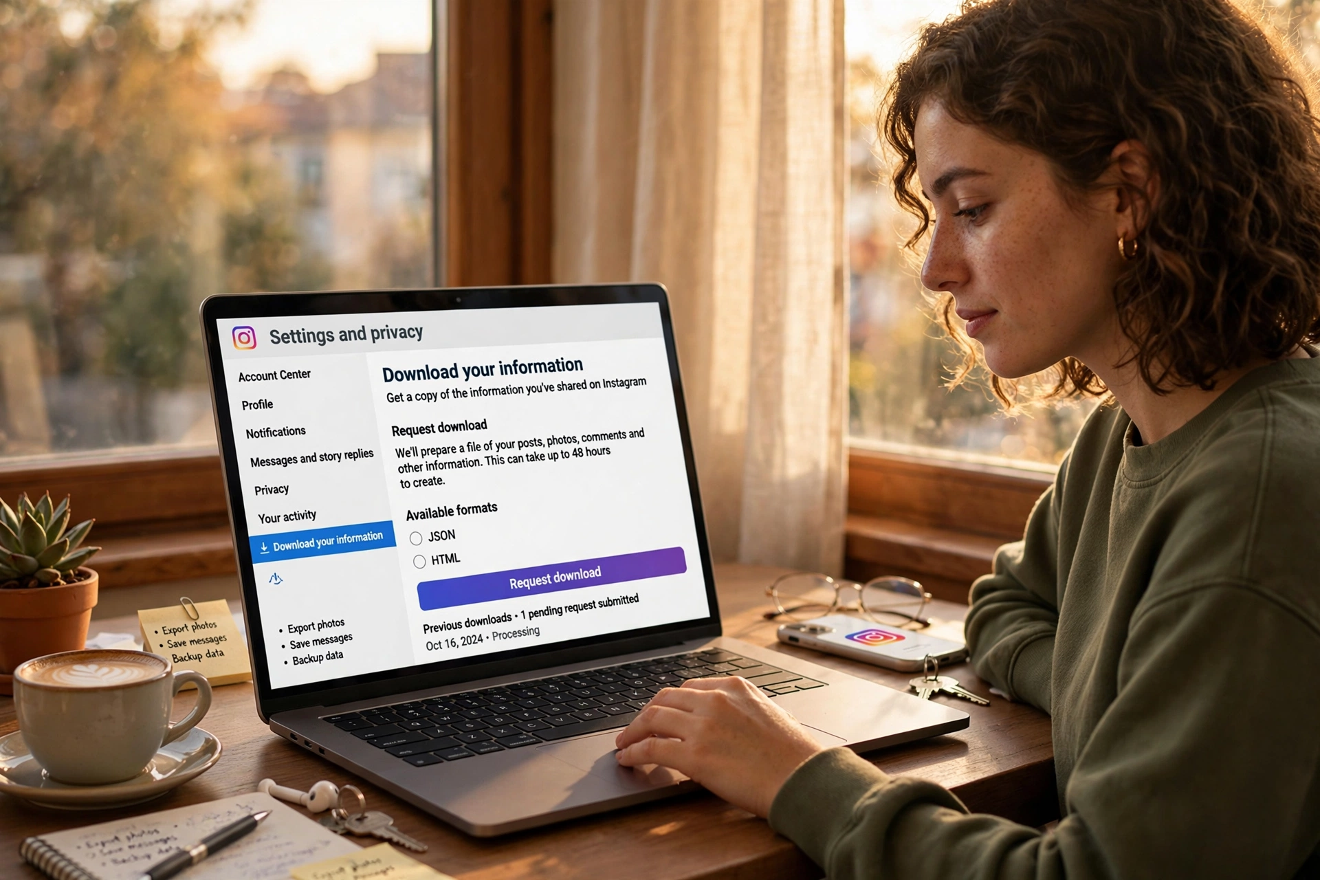 Downloading Instagram data export from Accounts Center to check unfollowers