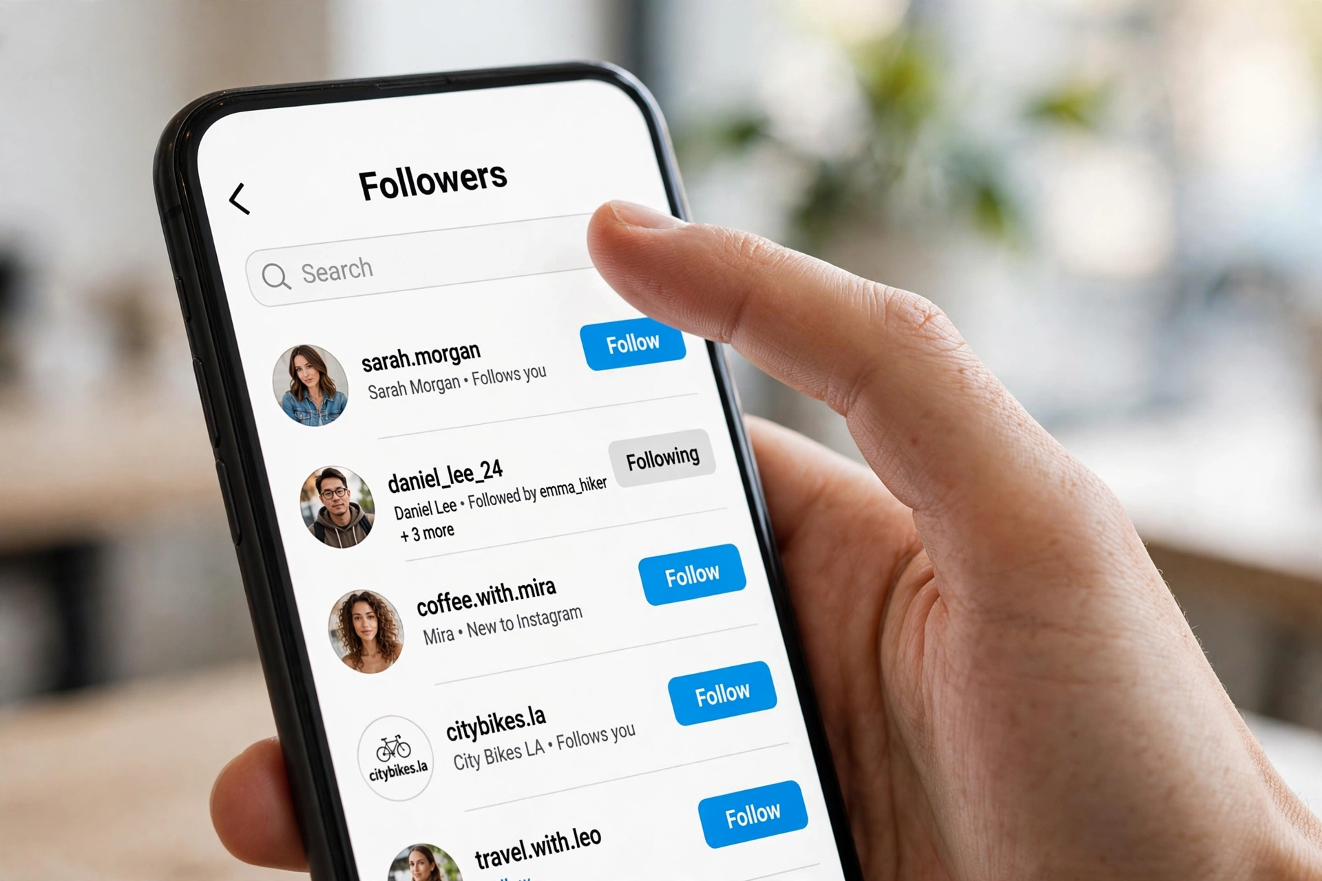 Searching a username in the Instagram followers list to check who unfollowed