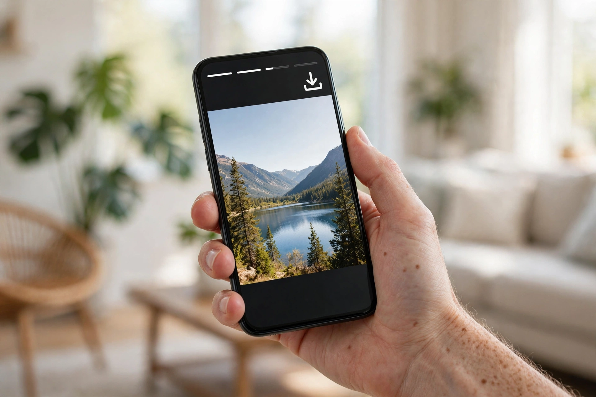 Phone downloading an instagram story with a free story downloader tool