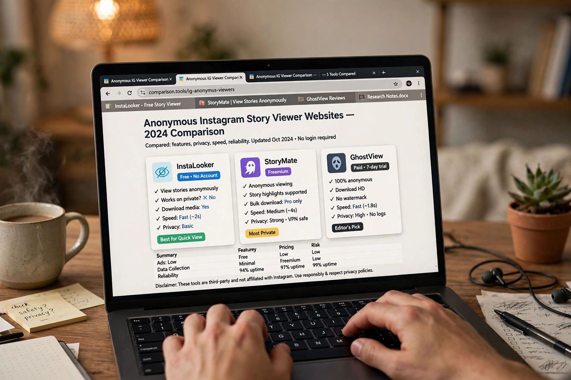 Anonymous Instagram Viewer: View IG Stories Anonymously Without an Account (2026) 4 Comparison dashboard of anonymous Instagram viewer tools